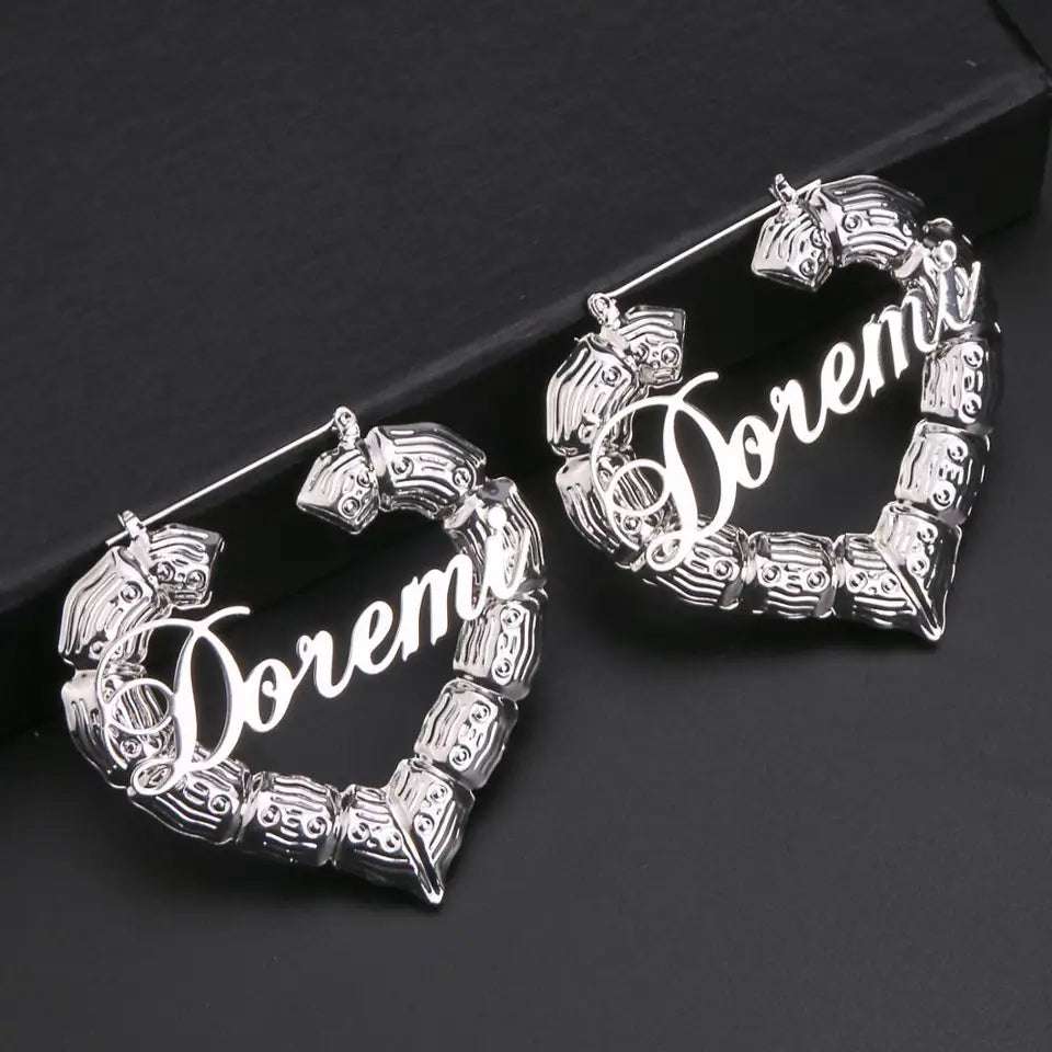 DOREMI 30-90mm Stainless Bamboo Custom Heart Shape Earrings