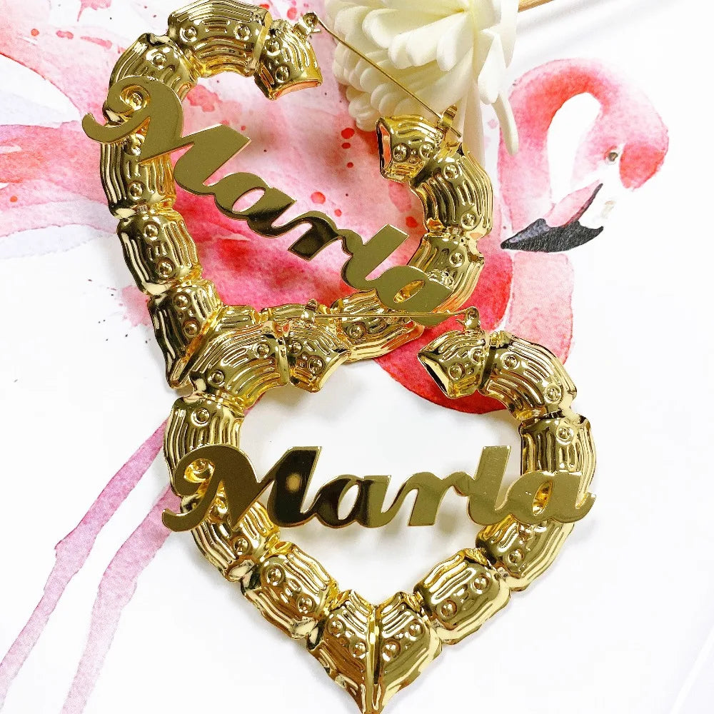 DOREMI 30-90mm Stainless Bamboo Custom Heart Shape Earrings