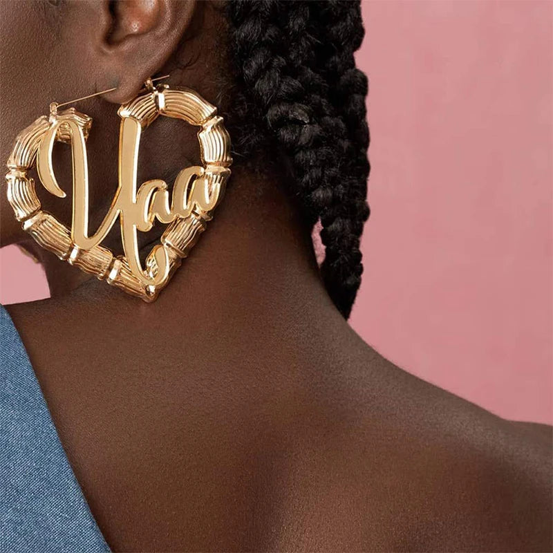 DOREMI 30-90mm Stainless Bamboo Custom Heart Shape Earrings