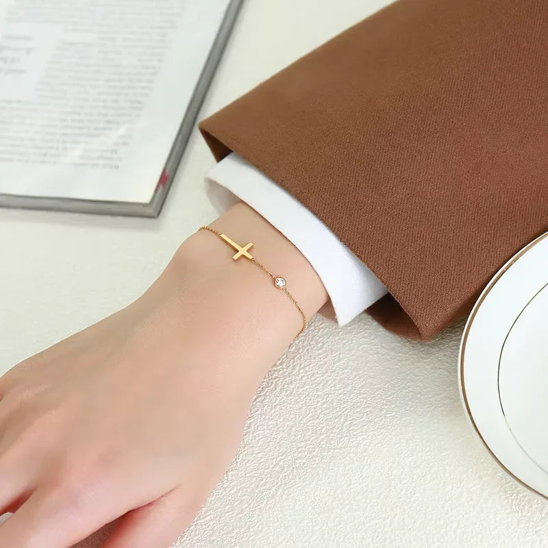 Women Minimalism Thin Chain Cross Crescent Moon Star Bracelet