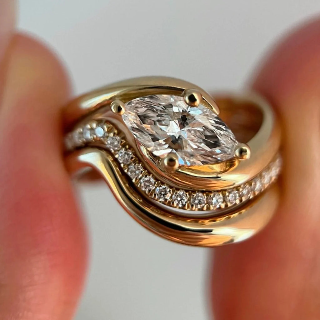 3PC S925 Sterling Silver 1CT Marquis Moissanite Ring