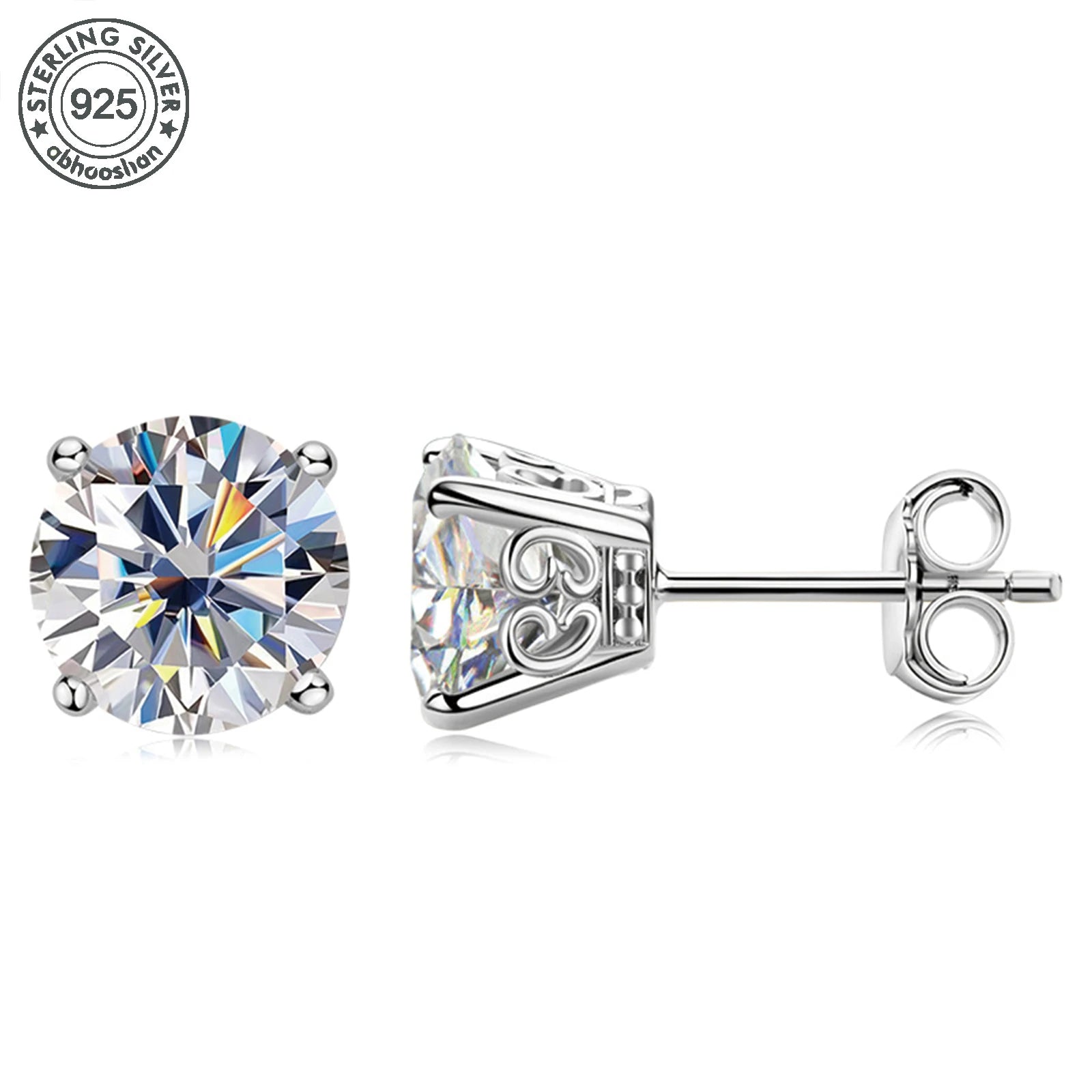 925 silver, moissanite stud