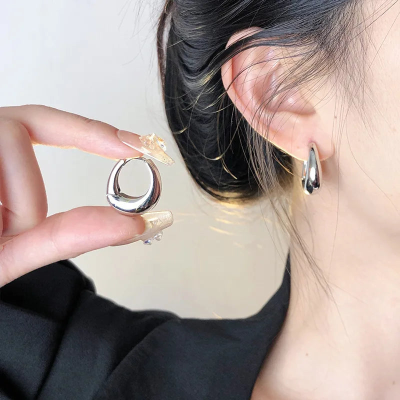 Stainless Steel Smooth Metal Chunky Hoop Earrings