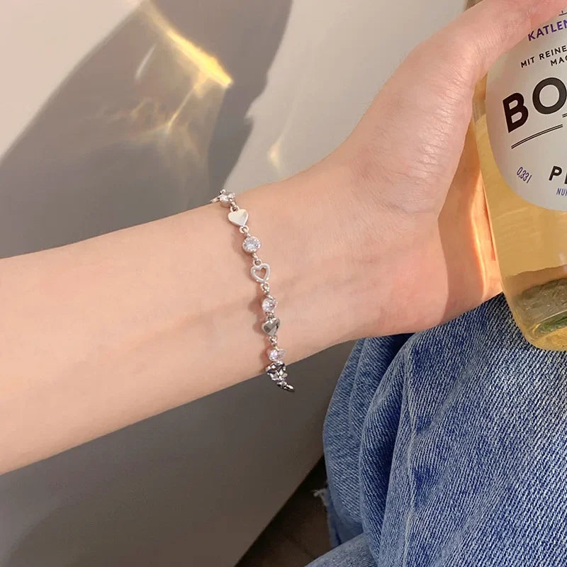 Luxury 925 Silver Heart Zircon Bracelet for Women