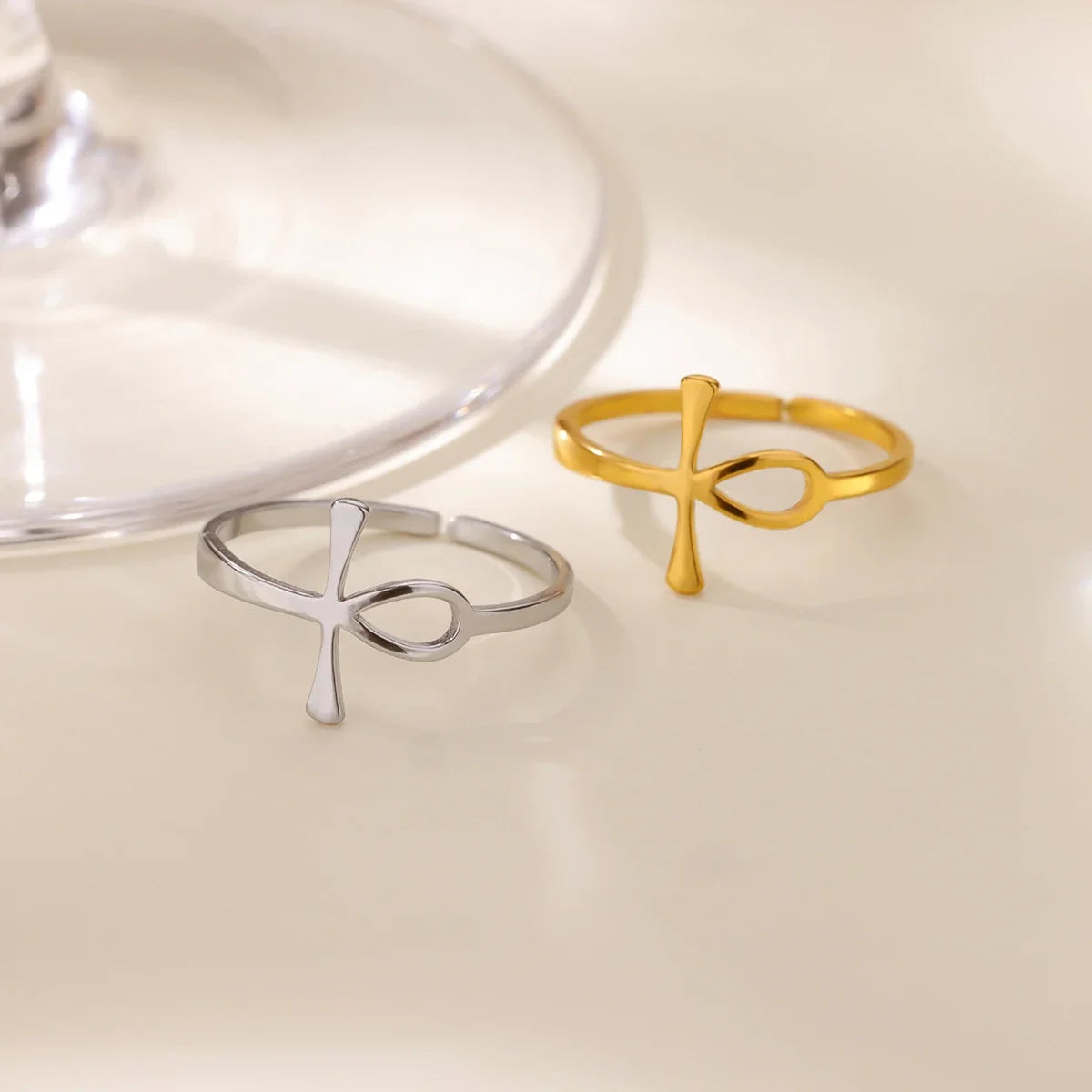 Stainless Steel Key of Life Ankh Cross Rings