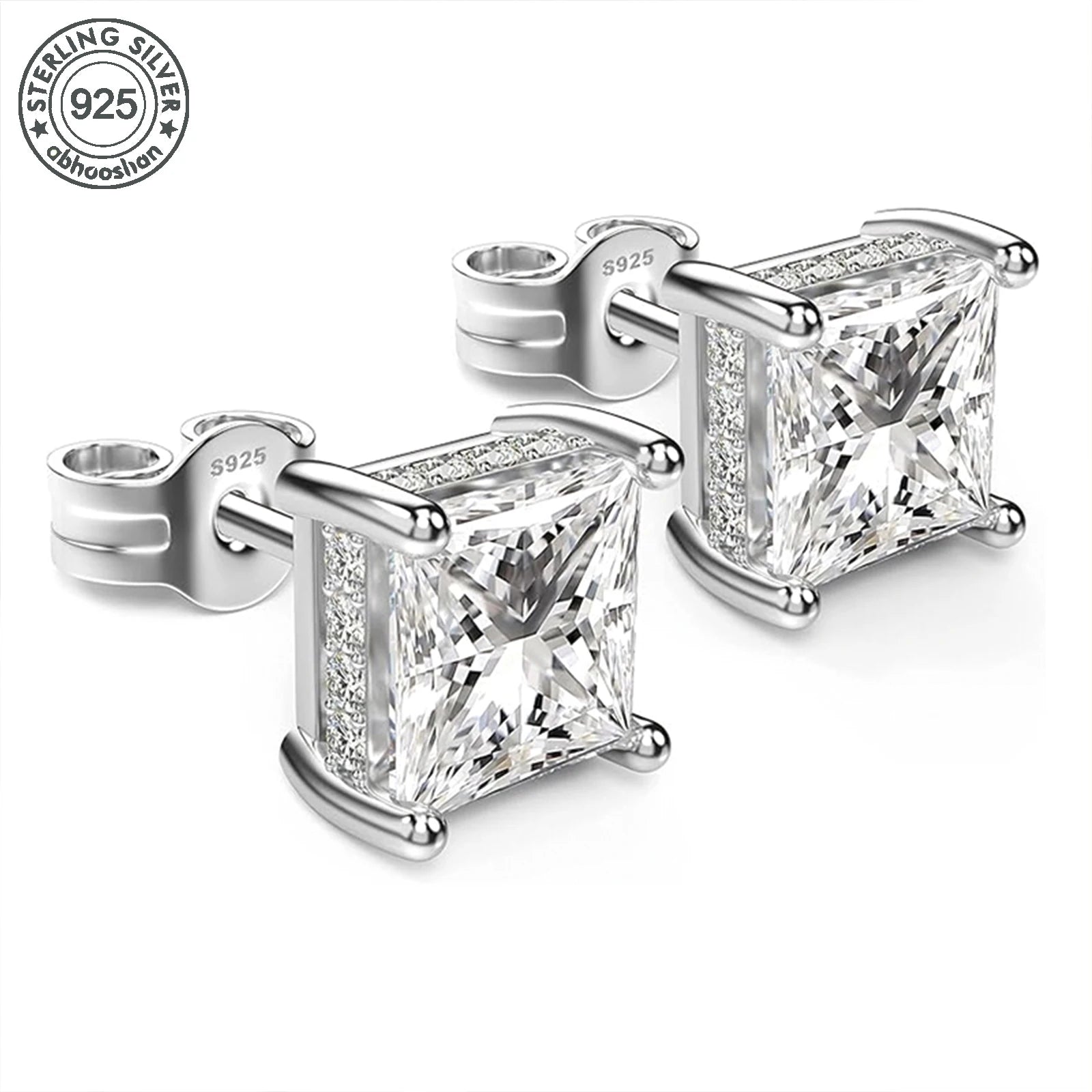 925 Silver, Pair of 8mm Sparkling Anti-Allergy Earrings