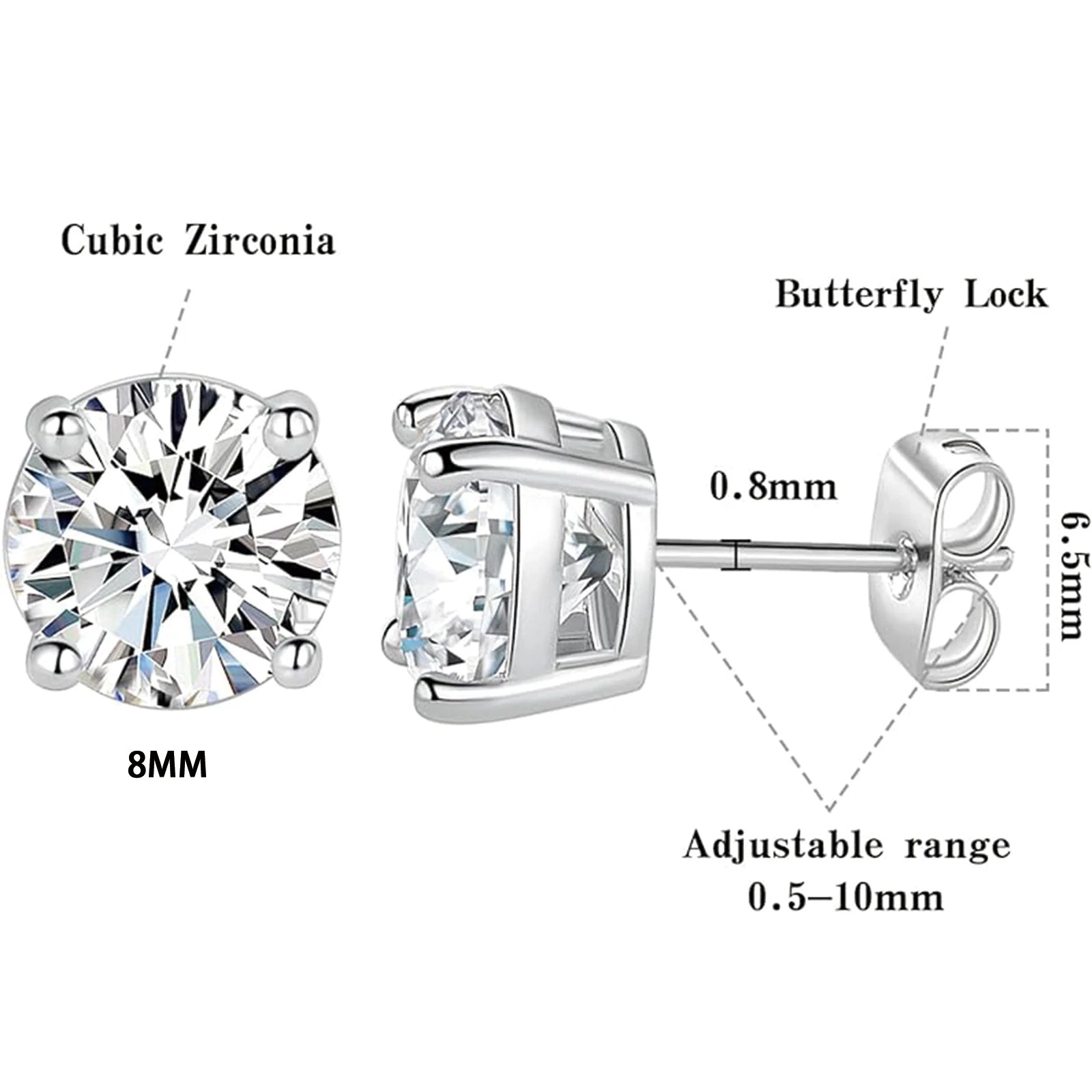 925 silver, moissanite stud