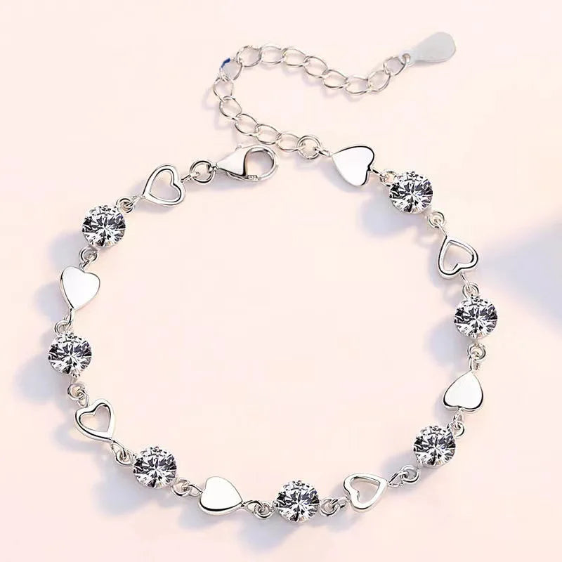 Luxury 925 Silver Heart Zircon Bracelet for Women