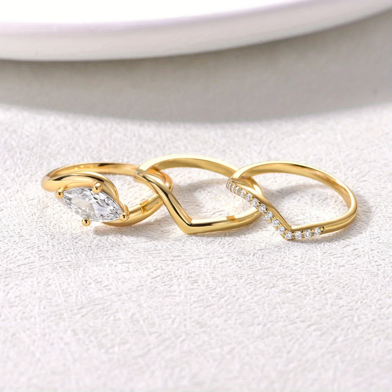 3PC S925 Sterling Silver 1CT Marquis Moissanite Ring