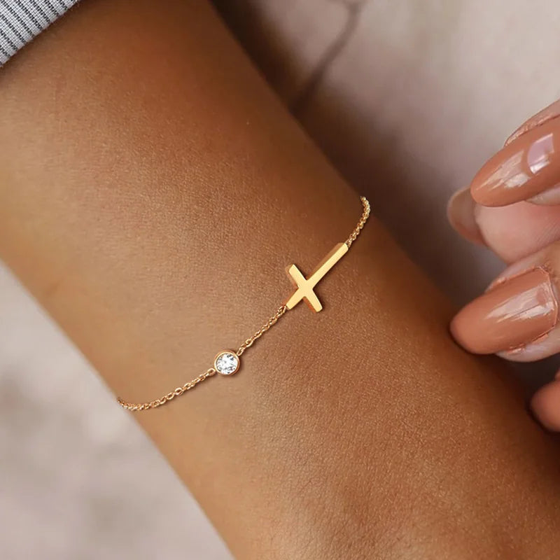 Women Minimalism Thin Chain Cross Crescent Moon Star Bracelet