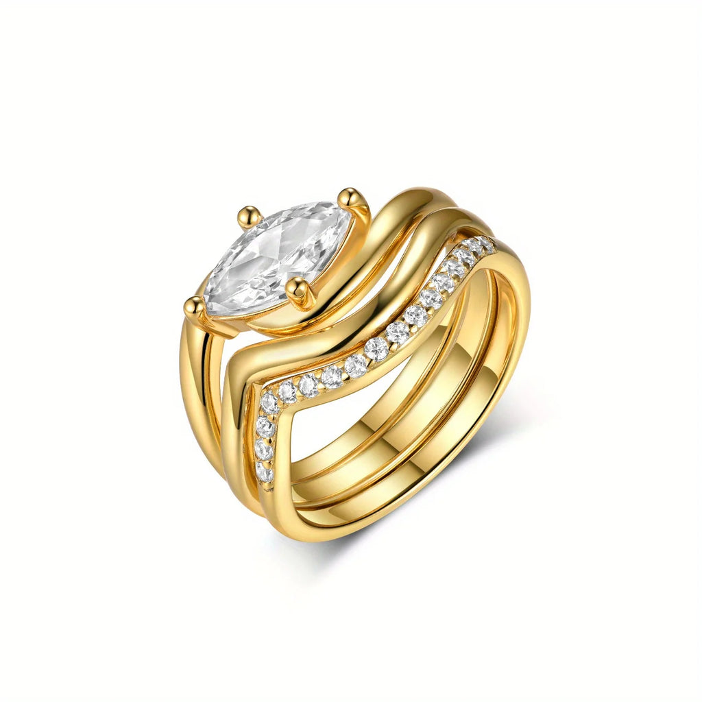 3PC S925 Sterling Silver 1CT Marquis Moissanite Ring