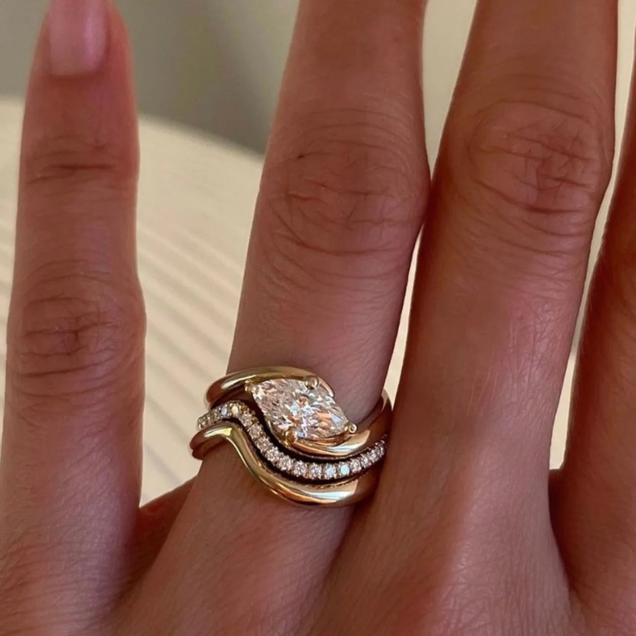 3PC S925 Sterling Silver 1CT Marquis Moissanite Ring