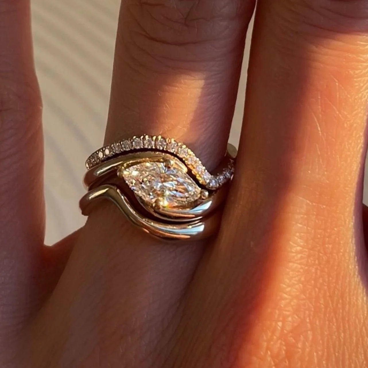 3PC S925 Sterling Silver 1CT Marquis Moissanite Ring