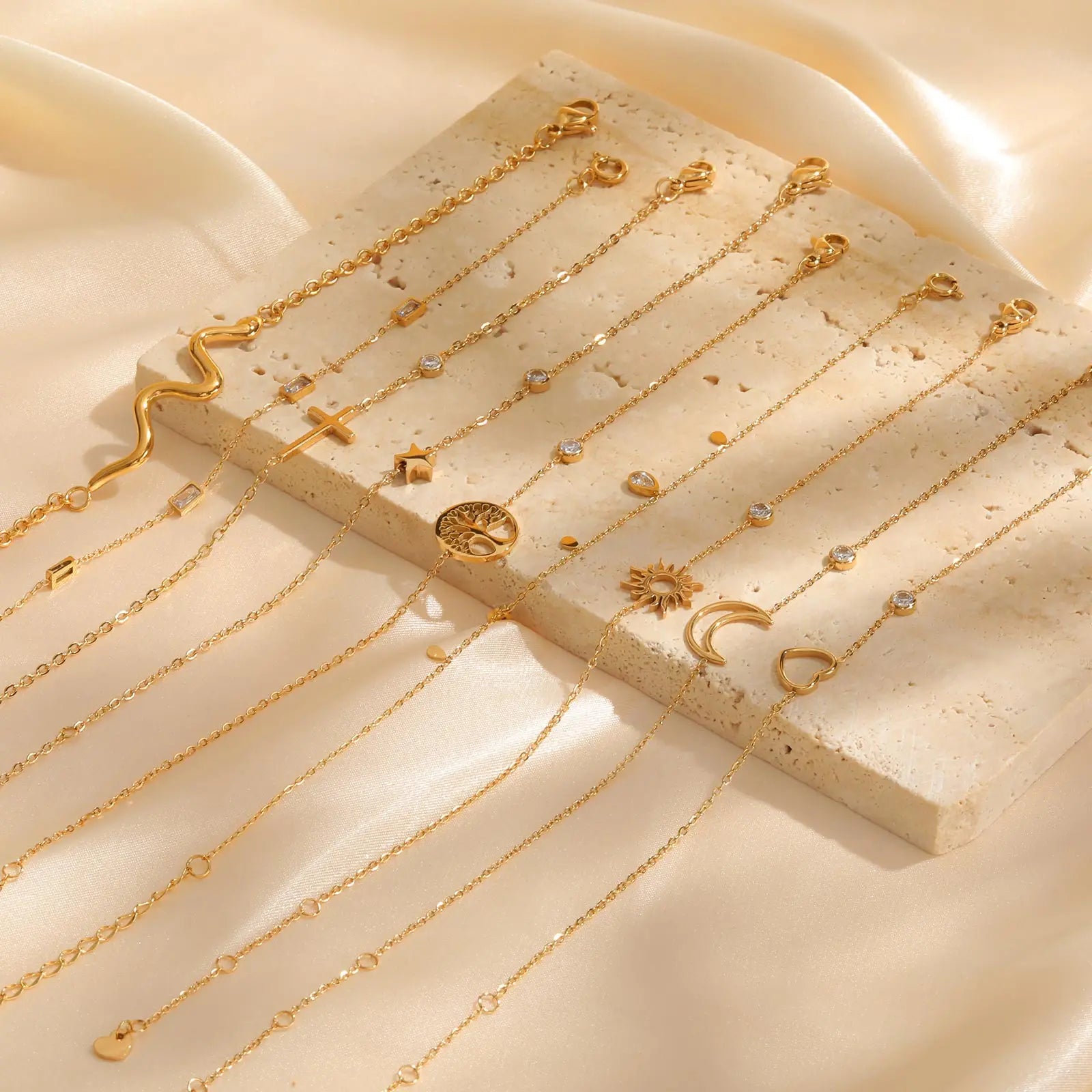 Women Minimalism Thin Chain Cross Crescent Moon Star Bracelet