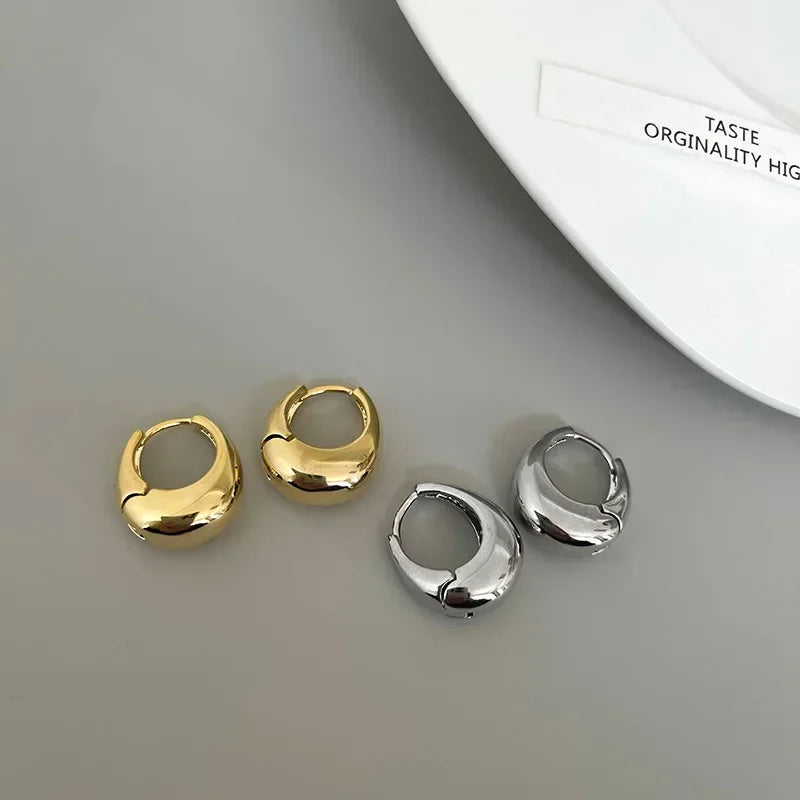 Stainless Steel Smooth Metal Chunky Hoop Earrings