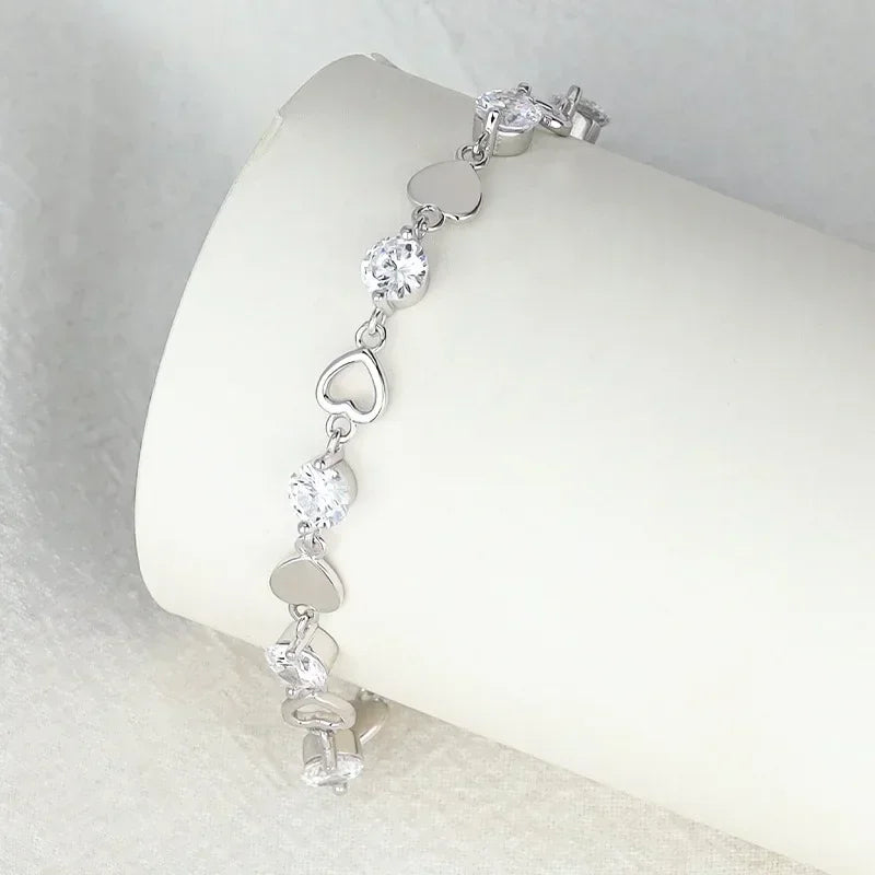 Luxury 925 Silver Heart Zircon Bracelet for Women