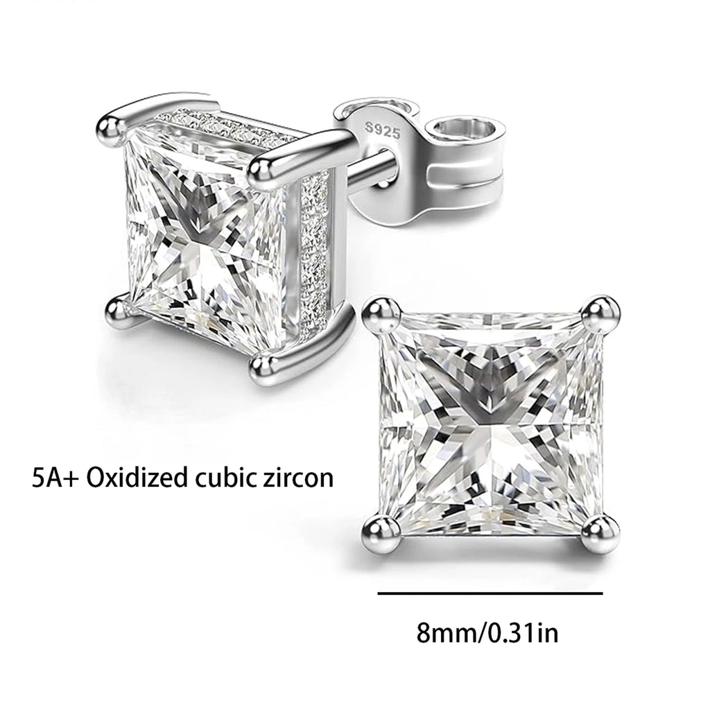 925 Silver, Pair of 8mm Sparkling Anti-Allergy Earrings