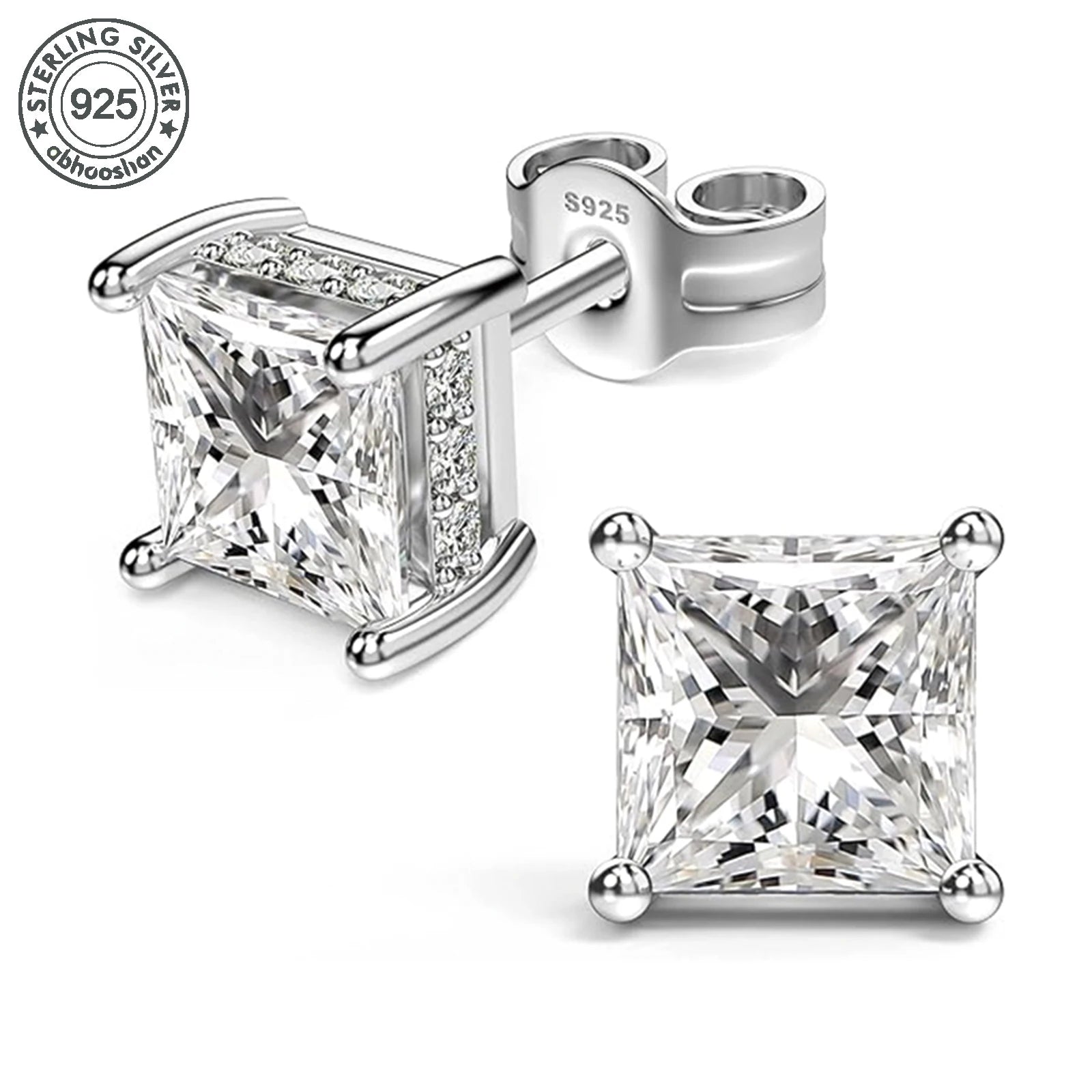 925 Silver, Pair of 8mm Sparkling Anti-Allergy Earrings