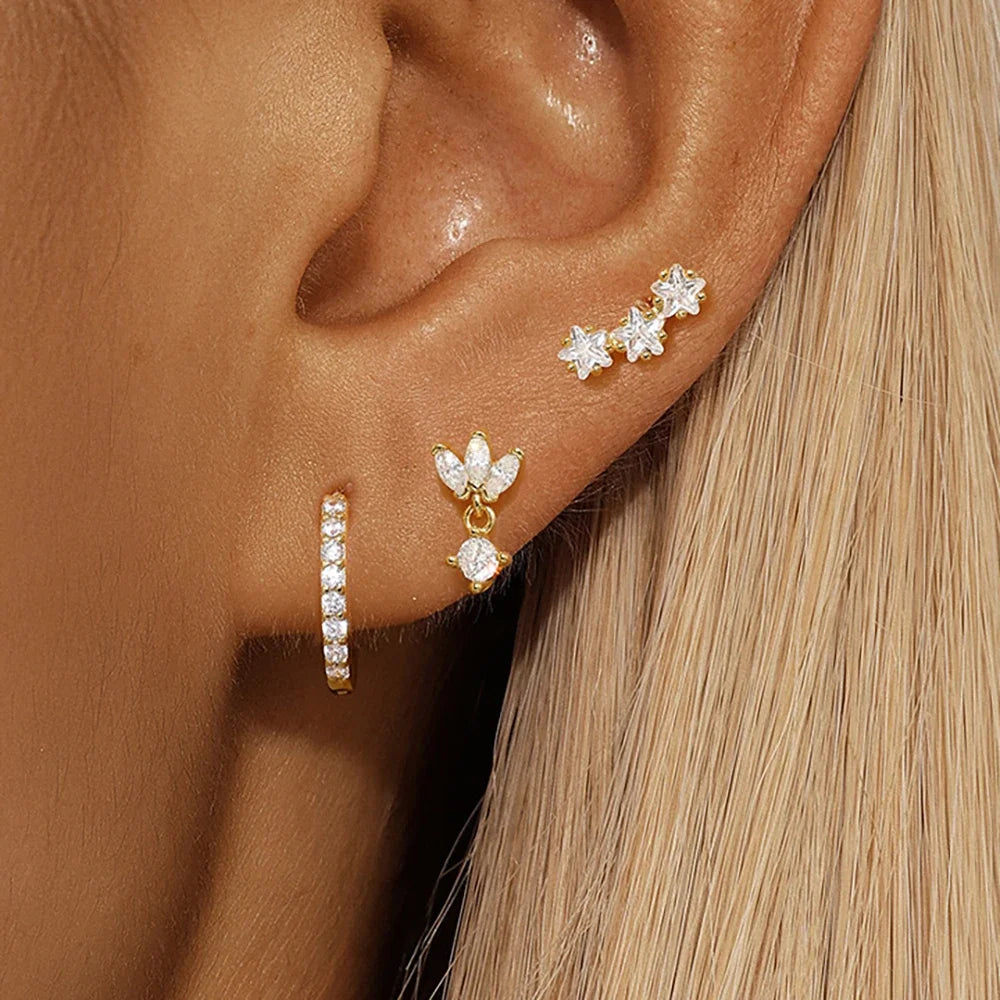 3PCS Luxury Star Pendant Piercing studs
