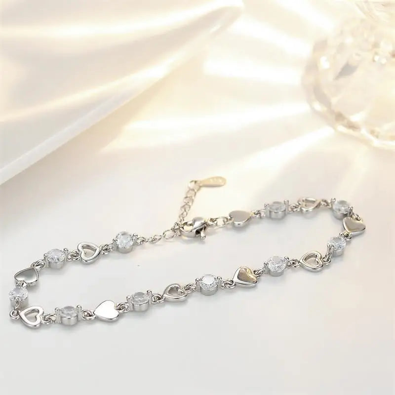 Luxury 925 Silver Heart Zircon Bracelet for Women