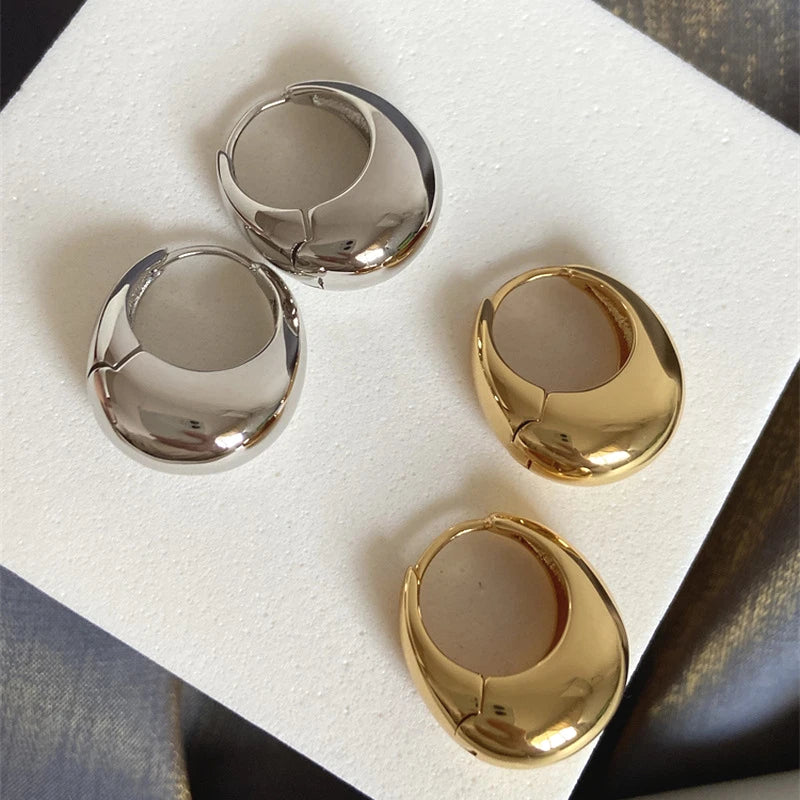 Stainless Steel Smooth Metal Chunky Hoop Earrings